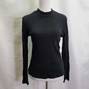 SHEIN Basics Black Ribbed Mock Neck Top Size Large (8/10)